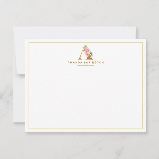 Personalised Floral Faux Gold Monogram Initial Card (Front)