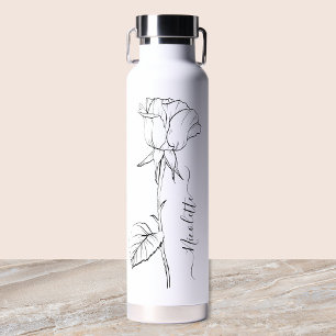 Personalised Floral Flower Name Elegant Script Water Bottle