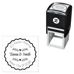 Personalised Floral Frame Name and Address Self-inking Stamp