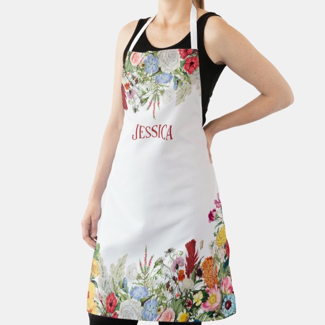 Personalised Floral Garden Colourful Flowers Apron (Insitu)