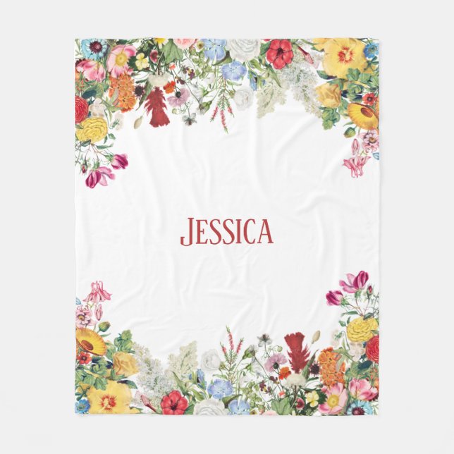 Personalised Floral Garden Colourful Flowers Fleece Blanket (Front)