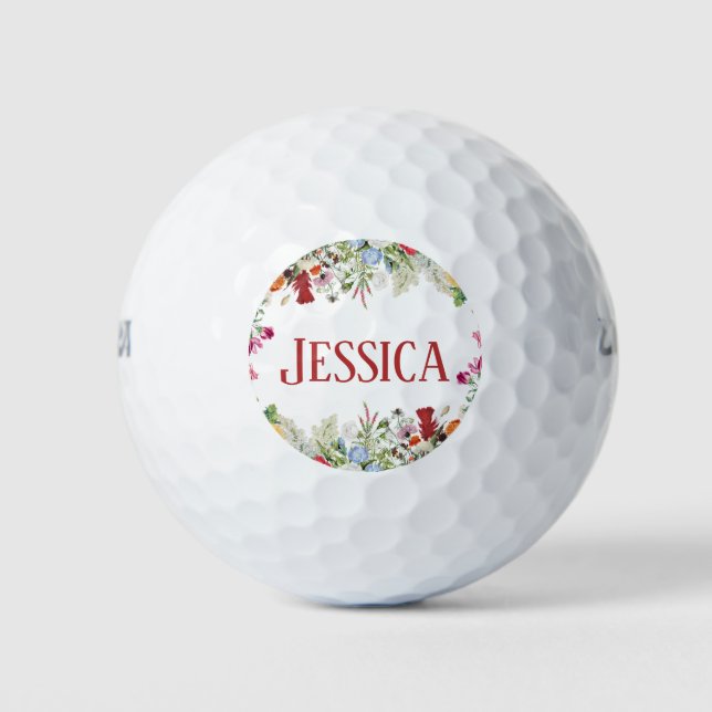 Personalised Floral Garden Colourful Flowers Golf Balls (Front)