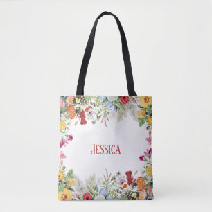 Personalised Floral Garden Colourful Flowers Tote Bag