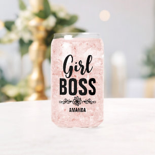 Personalised Floral Girl Boss Name Can Glass