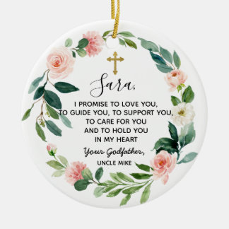 Personalised Floral Godfather Promise to Godchild Ceramic Tree Decoration