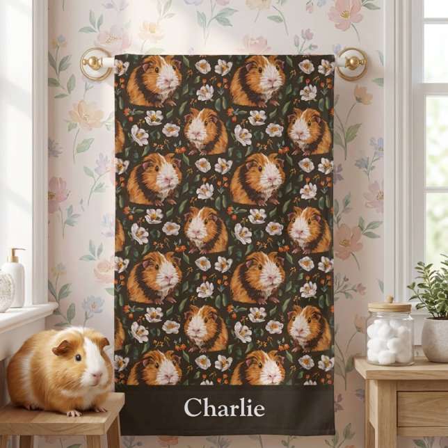 Personalised Floral Guinea Pig Bath Towel (Creator Uploaded)
