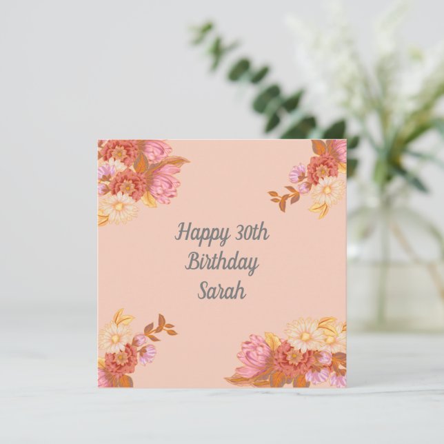 Personalised Floral Happy Birthday Card (Standing Front)