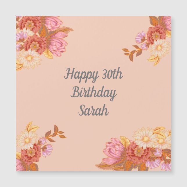 Personalised Floral Happy Birthday Magnet (Front)