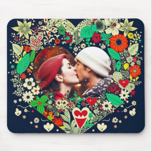 Personalised Floral Heart Frame Photo Mouse Pad