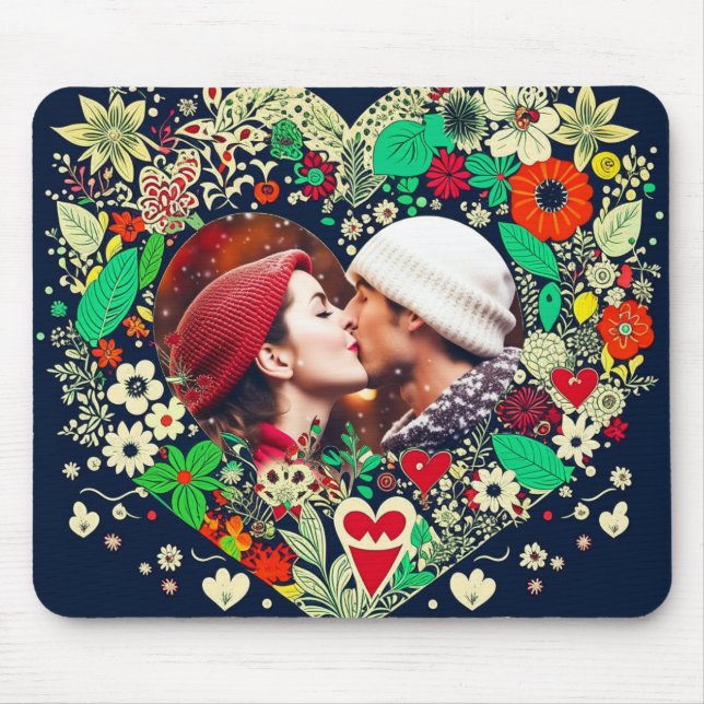 Personalised Floral Heart Frame Photo Mouse Pad (Front)