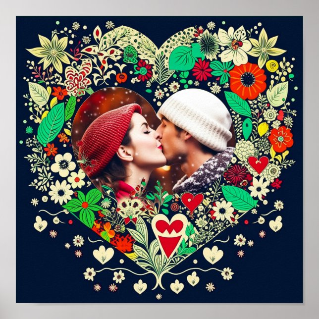 Personalised Floral Heart Frame Romantic Gift Poster (Front)
