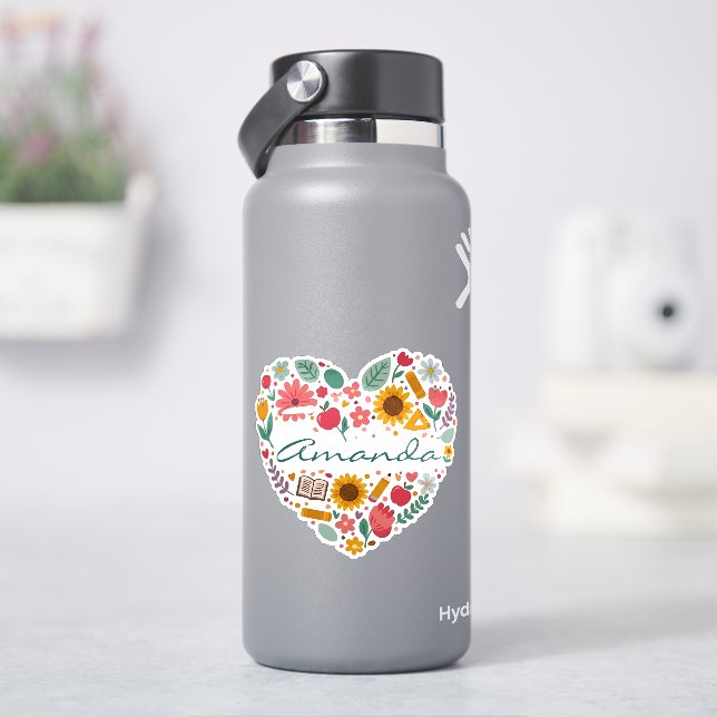 Personalised Floral Heart Name Custom Botanical  (HydroFlask)