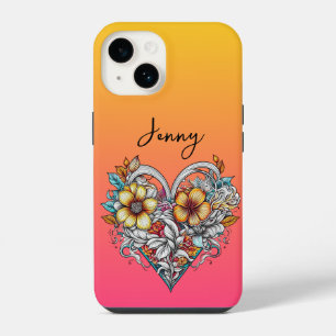 Personalised Floral Heart Romantic iPhone 14 Case