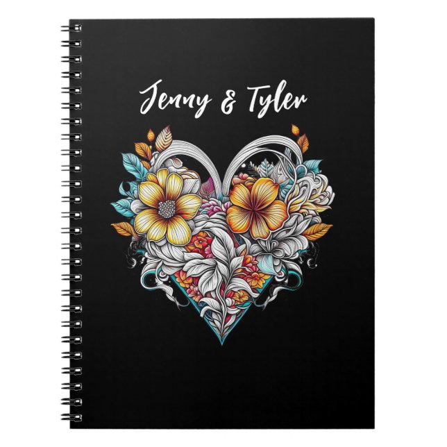 Personalised Floral Heart Romantic Notebook (Front)
