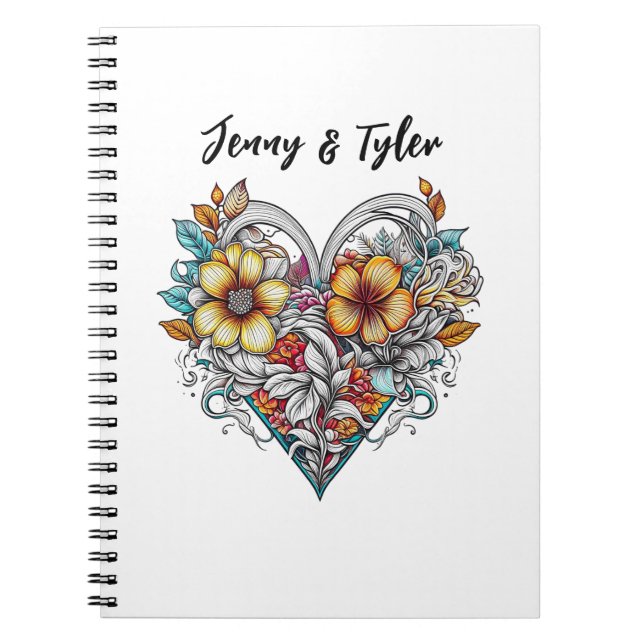 Personalised Floral Heart Romantic Notebook (Front)