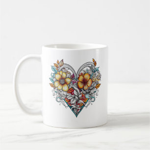 Personalised Floral Heart with Sentimental Message Coffee Mug