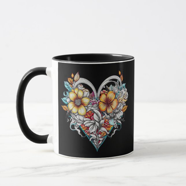 Personalised Floral Heart with Sentimental Message Mug (Left)