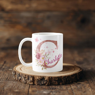 Personalised Floral Initial Mug – Letter C