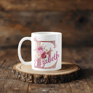 Personalised Floral Initial Mug – Letter E