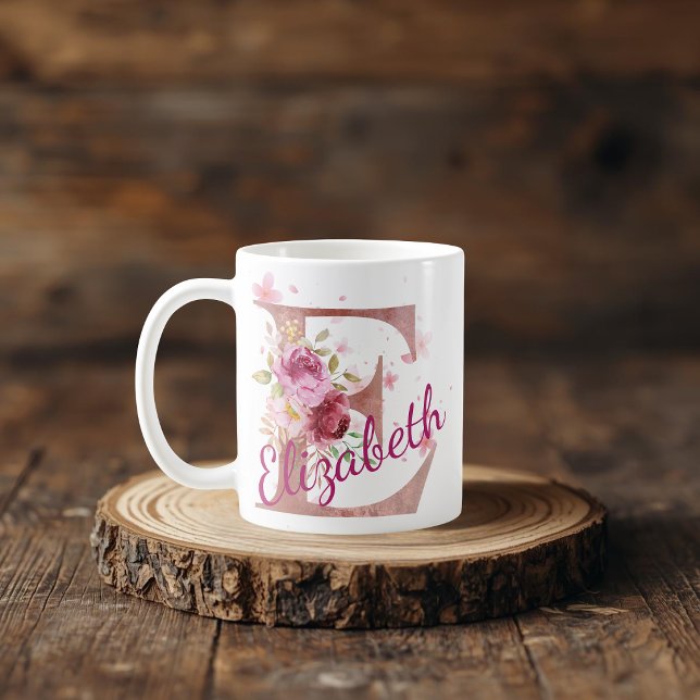 Personalised Floral Initial Mug – Letter E (Creator Uploaded)