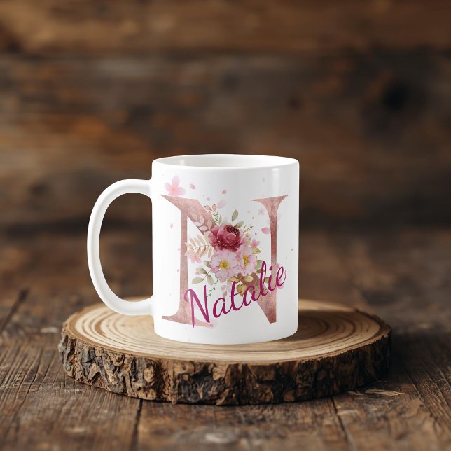 Personalised Floral Initial Mug – Letter N (Creator Uploaded)