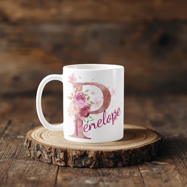Personalised Floral Initial Mug – Letter P (Creator Uploaded)
