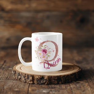 Personalised Floral Initial Mug – Letter Q