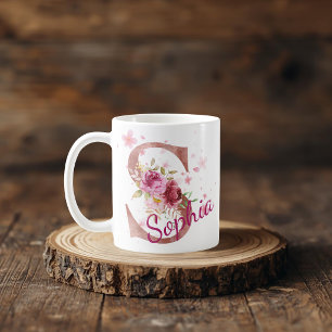 Personalised Floral Initial Mug – Letter S