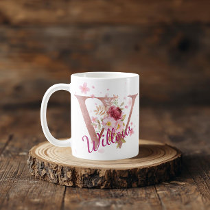 Personalised Floral Initial Mug – Letter W