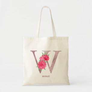 Personalised Floral Initial W Tote Bag Bridesmaid