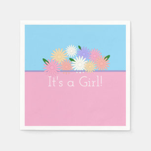 Personalised Floral It's a Baby Girl Pink and Blue Napkin