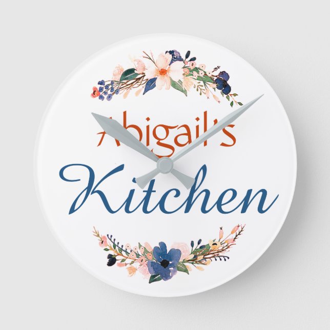 Personalised floral kitchen round clock (Front)