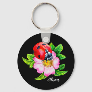 Personalised Floral Ladybug Keychain