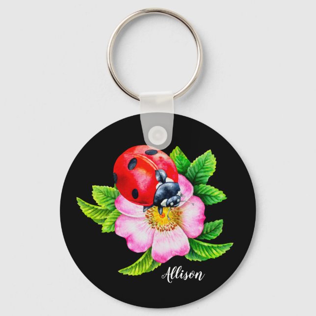 Personalised Floral Ladybug Keychain (Front)