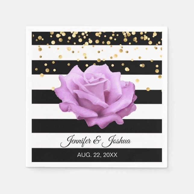 Personalised Floral Lavender Rose Gold Wedding Napkin (Front)