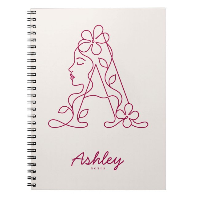 Personalised Floral Letter A Notebook | Custom Nam (Front)