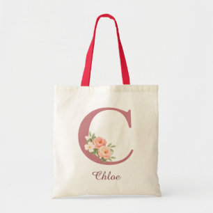 Personalised Floral Letter C Monogram Tote Bag