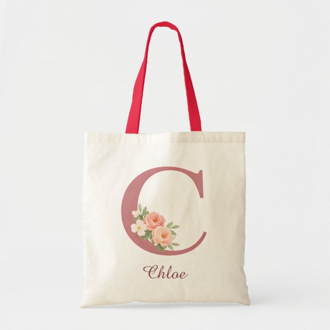 Personalised Floral Letter C Monogram Tote Bag (Front)