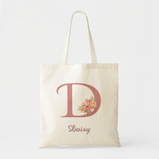 Personalised Floral Letter D Monogram Tote Bag