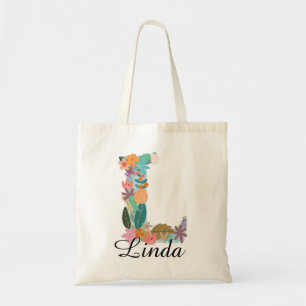 Personalised Floral Letter L Custom Botanical Name Tote Bag