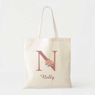 Personalised Floral Letter N Monogram Tote Bag