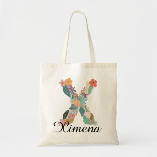 Personalised Floral Letter X Custom Name Monogram Tote Bag