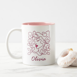 Personalised Floral Line Art Face Custom Name Mug