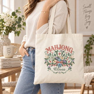 Personalised Floral Mahjong Tote Bag with Name