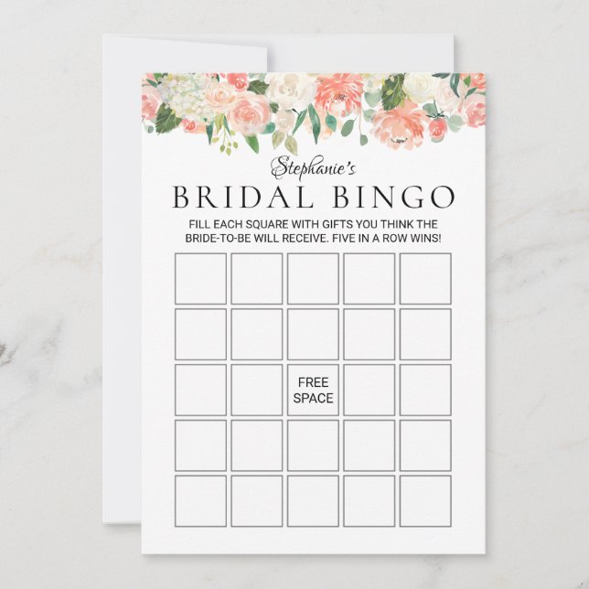 Personalised Floral Medley Bridal Shower Bingo (Front)