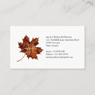 Personalised Floral Monogram Autumn Maple Leaf Business Card