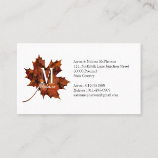 Personalised Floral Monogram Autumn Maple Leaf Business Card