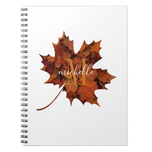 Personalised Floral Monogram Autumn Maple Leaf Notebook