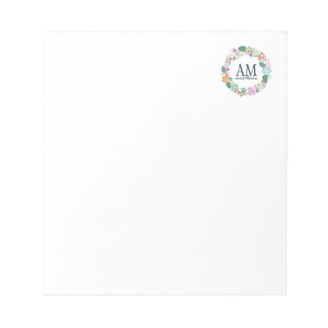 Personalised Floral Monogram Cheery Flowers Notepad (Front)