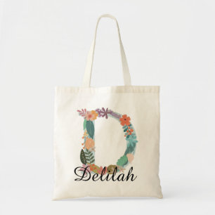 Personalised Floral Monogram Custom Name Botanical Tote Bag